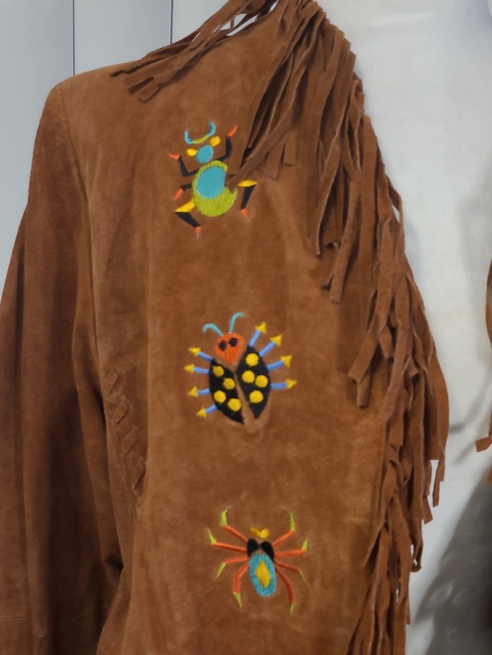 Bob Mackie Fringed Suede Bug Embroidered Brown Jacket - Picture 2 of 10
